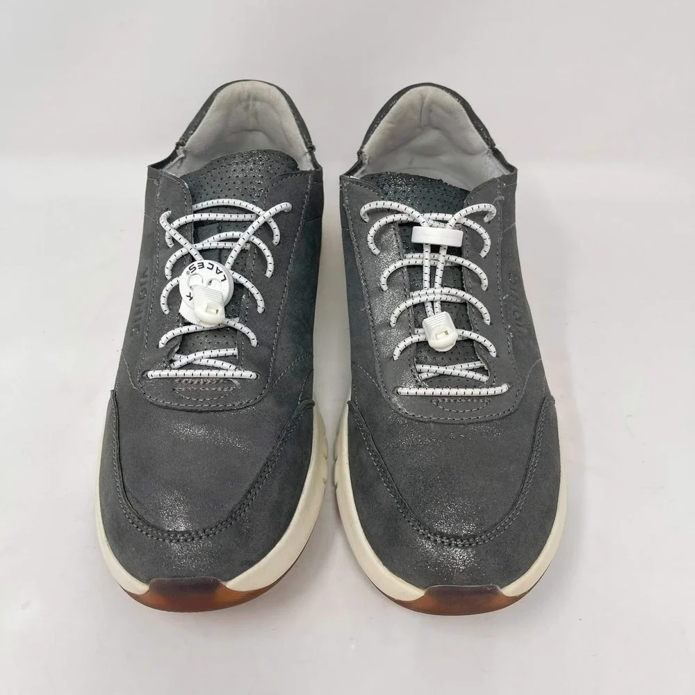 Vionic Uptown Leather Loafer Sneakers Gray Metallic Women 8 Orthotic Support